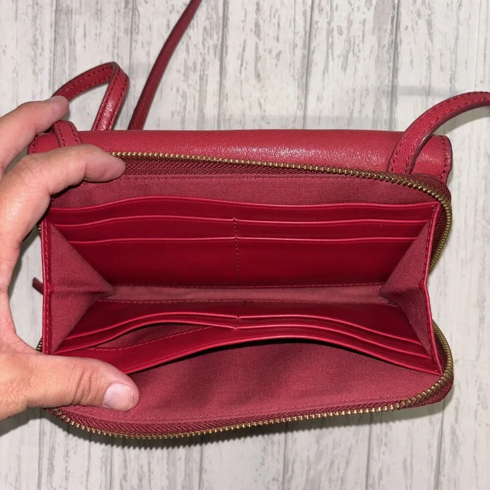 Womens Vintage Fossil Crossbody Red Leather Bag - Picture 4 of 8